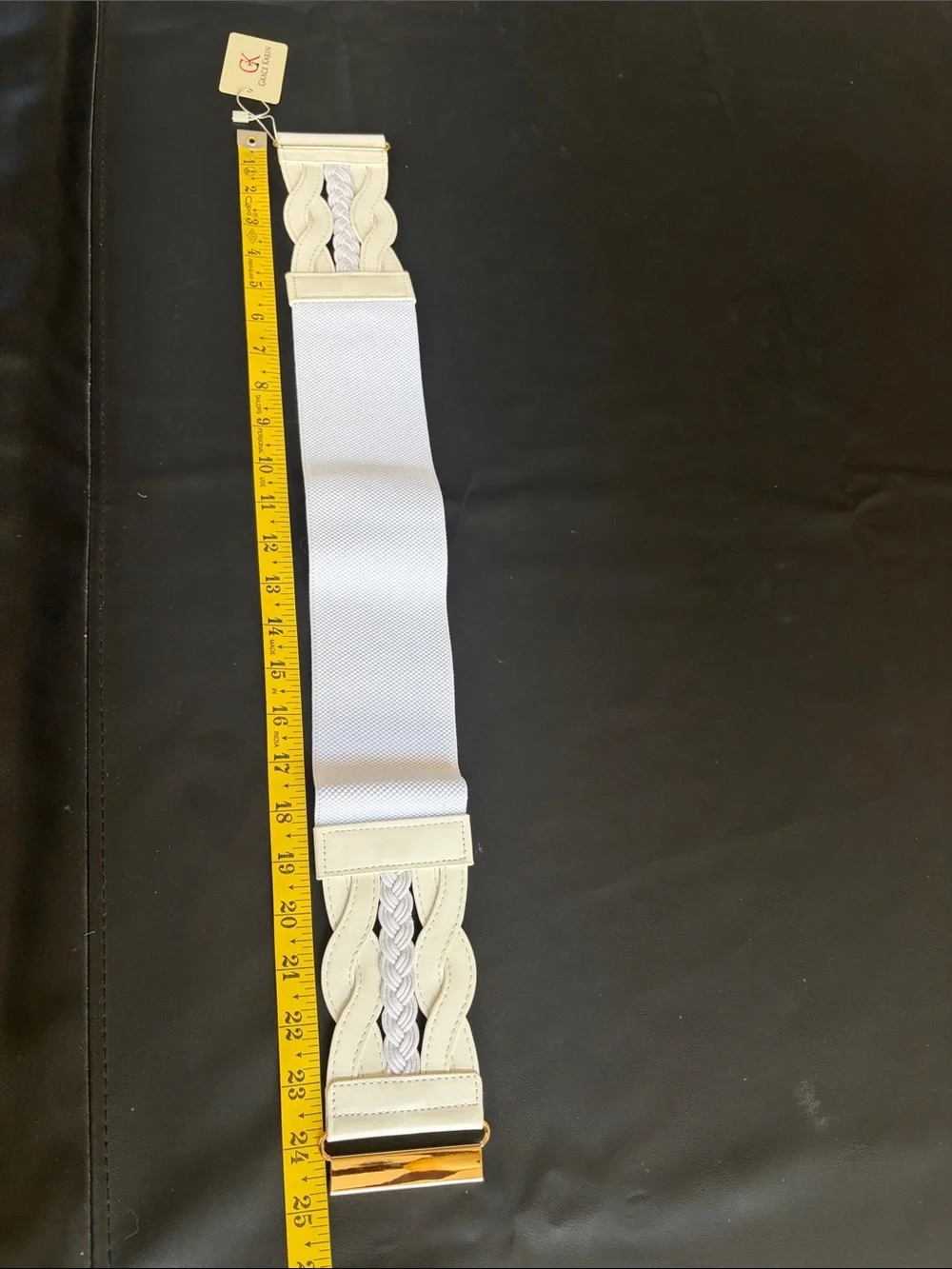 NWT Grace Karin White Wide Stretch Waist Belt Gold Hook Closure